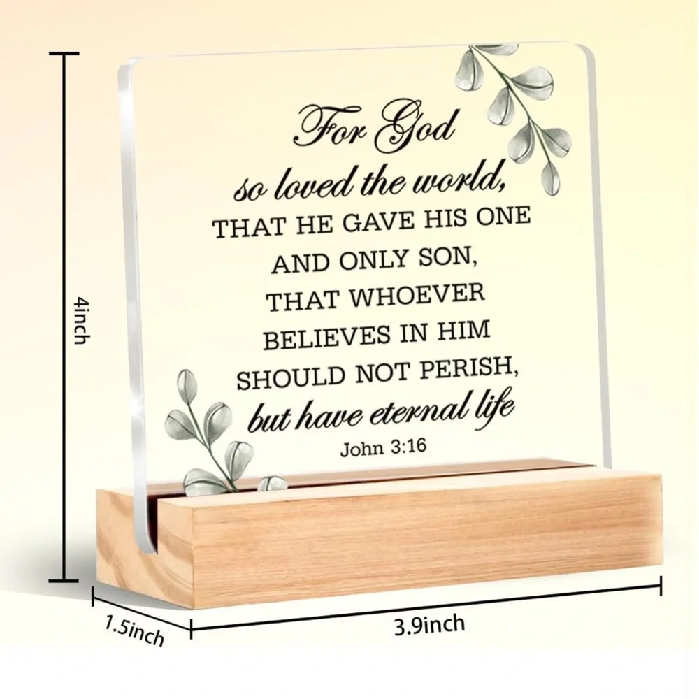 CHRISTIAN Acrylic Desk Sign with Stand – John 3:16 Bible Verse Home Decor - NEW - Picture 3 of 5
